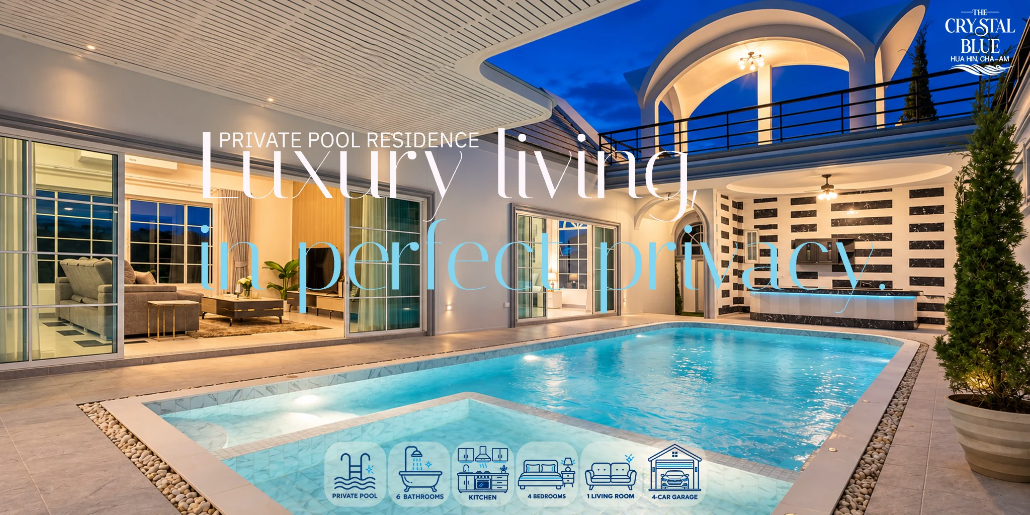 Luxury living in perfect privacy บ้านพูลวิลล่าส่วนตัว The Crystal Blue